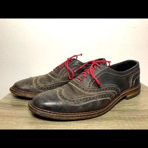 Men’s Allen Edmunds Black Leather Oxfords with Red Laces. Size 9.5